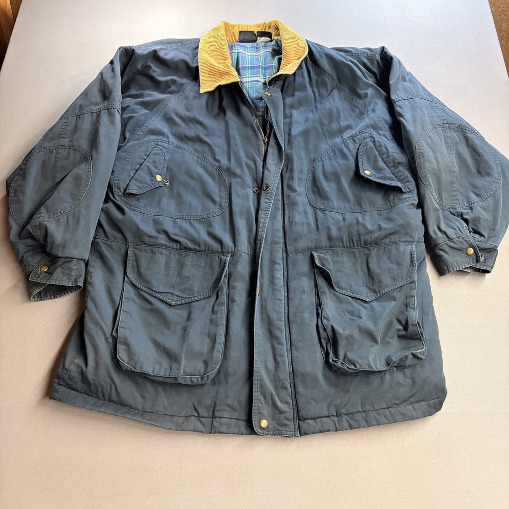 J. Blair Men’s 2XL Blue Barn Coat Plaid Lined Corduroy Collar Chore Jacket